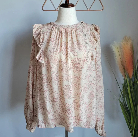 Anthropologie, New Current Air Cream Pink Floral Ruffle Blouse Top Size Large - Picture 15 of 15